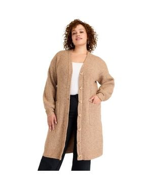 June + Vie Midi Length Button Down Cardigan - Brown