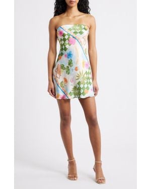 Jump Apparel Print Strapless Satin Minidress - Multicolor