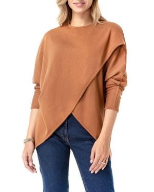 Accouchée Let Loose Crossover Long Sleeve Maternity/Nursing Knit Top - Blue