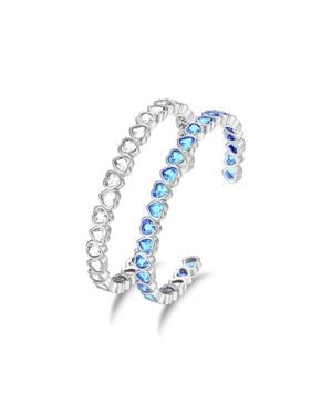 Classicharms Heart Shaped Cubic Zirconia Cuff Bracelet Set - Blue