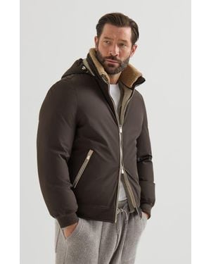 Brunello Cucinelli Stretch Bonded Nylon Down Jacket With Detachable Hood - Brown