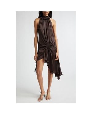 Siedres Toni Asymmetric Satin Halter Neck Dress - Brown