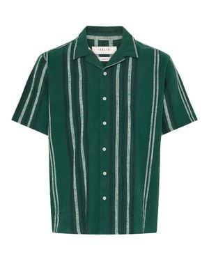 Solid Isai Stripe Linen Blend Camp Shirt - Green