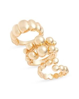 Open Edit Set Of 3 Orb Textured Rings - Metallic
