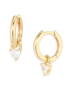Astrid & Miyu Heart Crystal Charm Huggie Hoop Earrings - Metallic