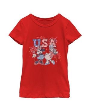 Mickey & Friends Girls' Minnie And Daisy Fireworks T-Shirt - Red