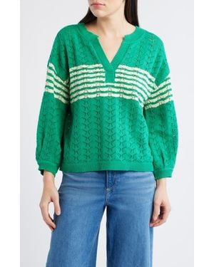 Wit & Wisdom Pointelle Stripe Sweater - Green