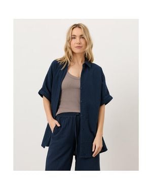 Pact Organic Cotton Coastal Double Gauze Relaxed Shirt - Blue
