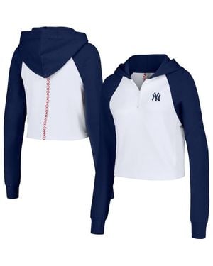 Lusso New York Yankees Jane Raglan Quarter-Zip Tri-Blend Cropped Pullover Hoodie - Blue