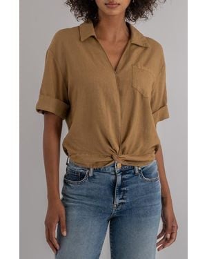 Kut From The Kloth Rebel Knot Front Linen Blend Top - Blue