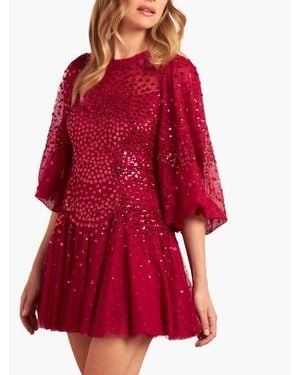 Needle & Thread Scallop Sequin Mini Dress - Red