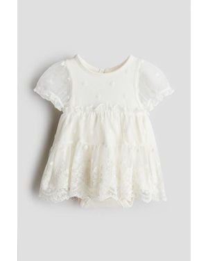 H&M Embroidered Mesh Bodysuit Dress - White