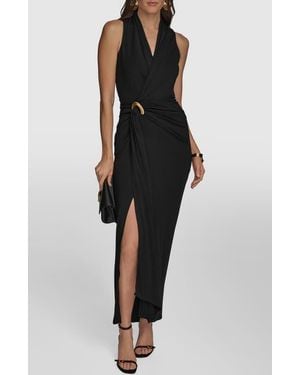 Donna Karan Belt Detail Sheath Maxi Dress - Black