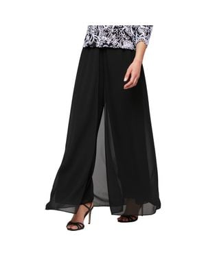 Alex Evenings Wide Leg Pants With Mesh Skirt Overlay - Black