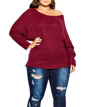 City Chic Romance One-Shoulder Sweater - Red