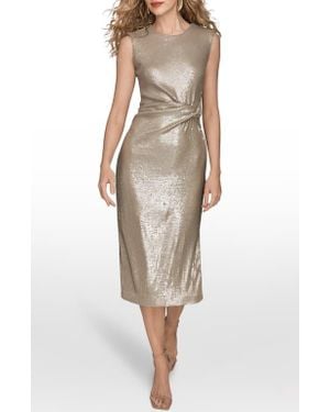 Donna Karan Sequin Sleeveless Midi Dress - Natural