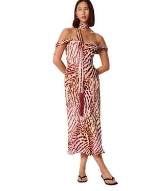 Whistles Orchid Print Scarf Midi Dress - Red