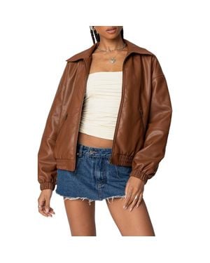 Edikted Halley Faux Leather Bomber - Brown