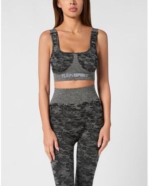Philipp Plein Seamless Crossed Straps Sport Bra Logo - Black