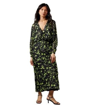 Warehouse Shadow Stripe Batwing Midi Dress - Green