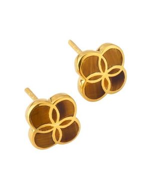 Jan Leslie Petal Gemstone With 18K Overlay Sterling Stud Earring - Metallic