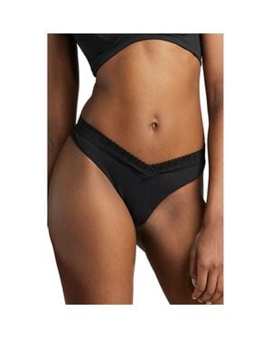 Siella Organic Cotton Lace Thong - Black