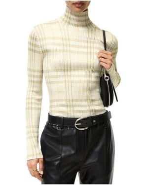 Burberry Check Viscose Turtleneck Sweater - Natural
