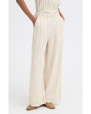 Ichi Wide Leg Linen Blend Pants - White