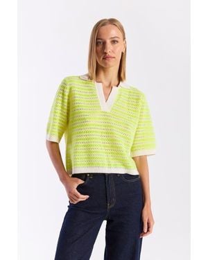 Brodie Cashmere Suzie Stitch 100% Cashmere Polo Top - Green
