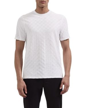 Bugatchi Check Jacquard Mercerized Cotton T-Shirt - White
