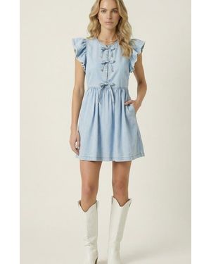 Modenaire Sleeveless Ruffle Denim Mini Dress - Blue