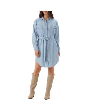 Karen Kane Western Belted Shirtdress - Blue