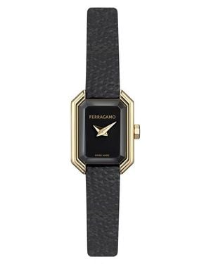 Ferragamo Crystal Petite Leather Strap Watch, 15Mm X 20Mm - Black