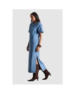 Warehouse Denim Side Split Midi Dress - Blue