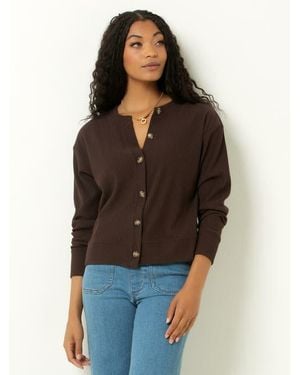 Single Stitch Ribbed V-Neck Cardigan - Blue