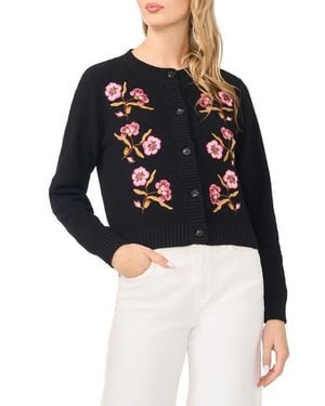 Cece Embroidered Cotton Blend Cardigan - Blue