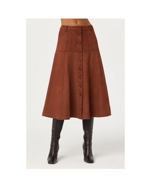 Astr Zoya Faux Suede Midi Skirt - Brown