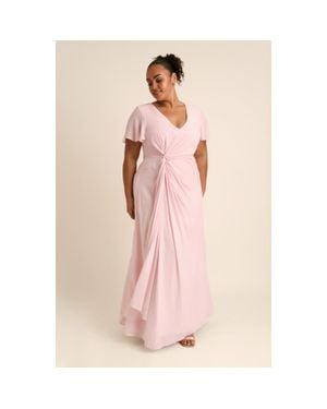 Six Stories Knot Front Chiffon Bridesmaid Dress - Pink