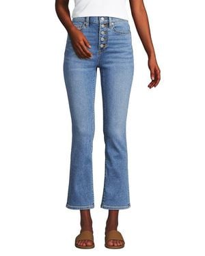 Lands' End High Rise Denim Button Front Kick Flare Crop Jeans - Blue