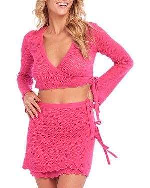 CAPITTANA Kaia Open Stitch Crop Cover-Up Sweater - Pink