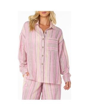 Roxy Lets Get Away Striped Cotton Button-Up Shirt - Pink