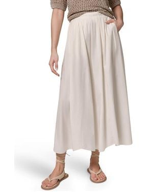 Donna Karan Pleated Stretch Poplin Midi Skirt - Natural