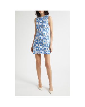 Alice + Olivia Clyde Embroidered Patchwork Sleeveless Shift Dress - Blue