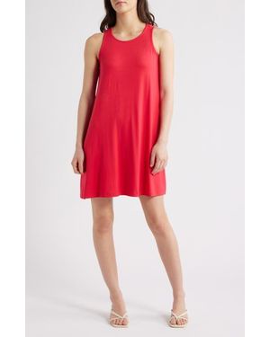 Apny Sleeveless Trapeze Dress - Red