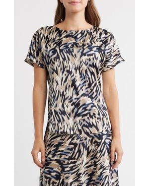 Anne Klein Print Bateau Neck Top - Black