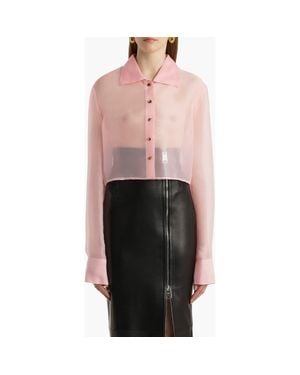 KHAITE Jasen Silk Organza Crop Button-Up Shirt - Pink