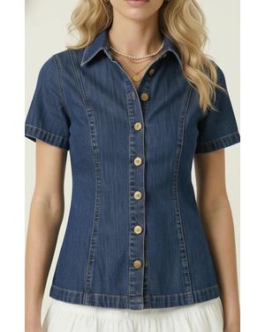 Modenaire Tailored Denim Front Button Shirt - Blue