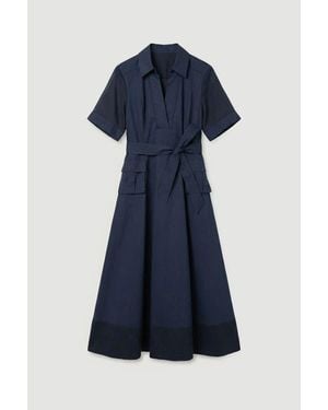 Karen Millen Utility Short Sleeve Organdie Midi Dress - Blue