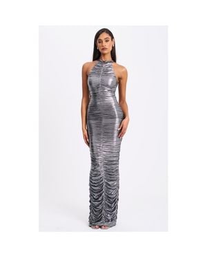 Miss Circle Abril Ruched Glitter Backless Gown - Metallic