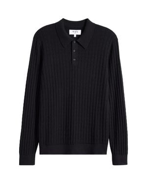 Wax London Oban Diamond Stripe Cotton & Cashmere Polo Sweater - Black
